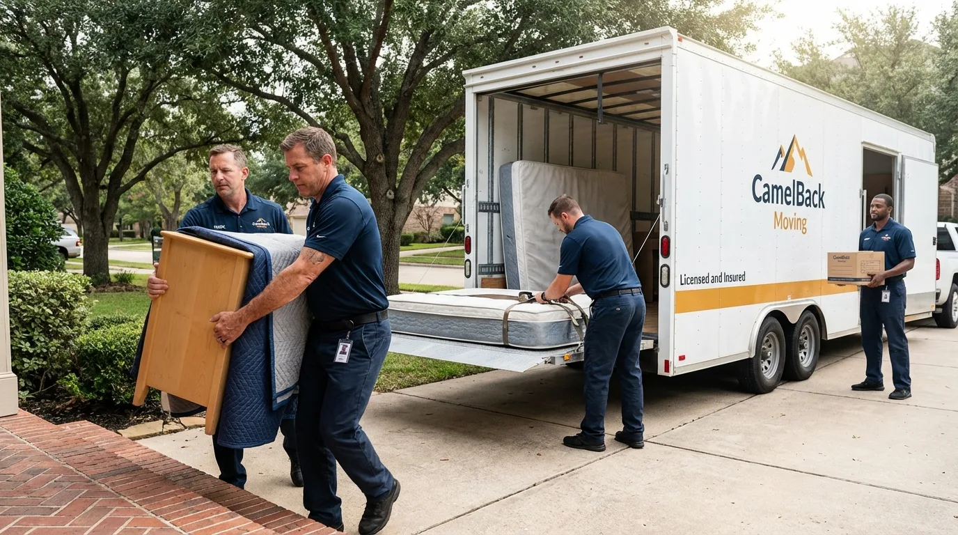 Crew loading residential truck for cross-state move from Herscher, IL